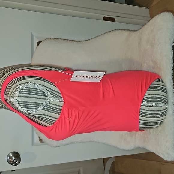 TINIBIKINI One Piece Swimwear Coral Fire Color Strappy Cut Out Style 7230 SW SzL - Picture 7 of 11